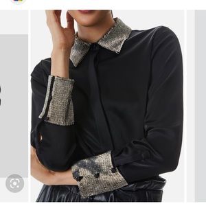 Alice + Olivia Black Embellished Collar Button Down